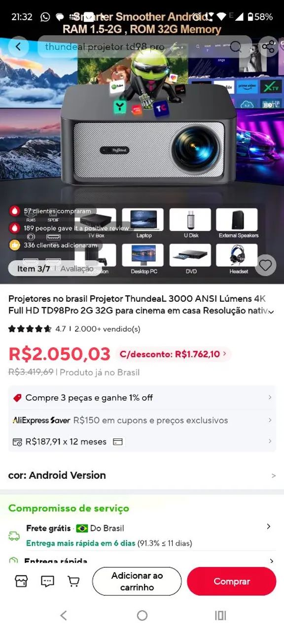 Projetor multimedia thundeal 98pro - Foto 3