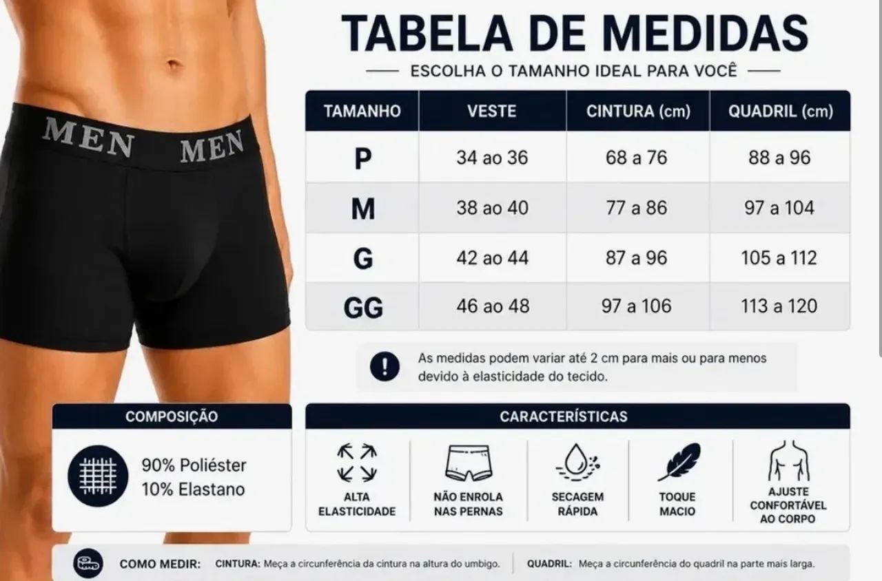 KIT 3 CUECAS BOXER EM MICROFIBRA LISA, MODELO PREMIUM, SUPER CONFORTÁVEL E DURADOURO  - Foto 2