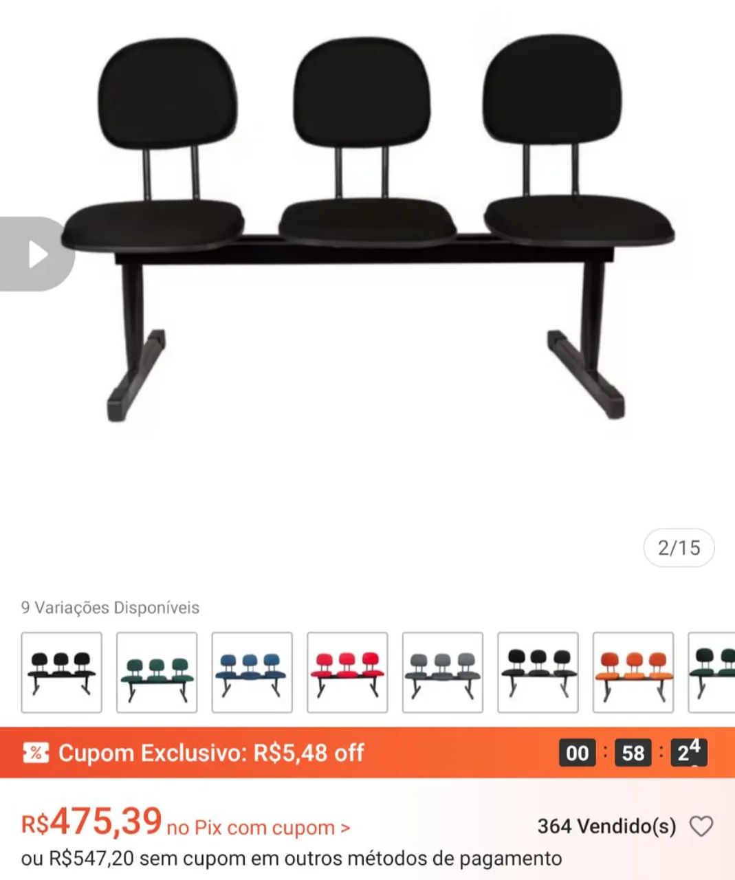 " CADEIRA 3 LUGARES RECEPÇÃO " - Foto 5