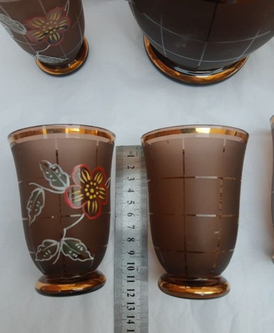 Promoção -Antigo Conjunto Vintage, Cristal Veneziano cor Conhaque<br>Jarra com 6 copos - Foto 3