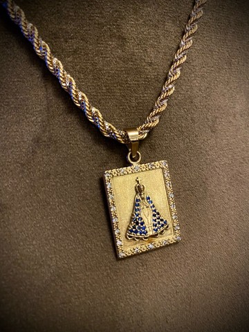 Conjunto em Ouro 18k corrente Trancelim + Pingente - Foto 2