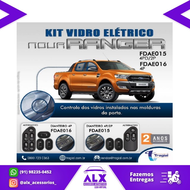 Kit Vidro Elétrico com Sistema Antiesmagamento Ford Nova Ranger  2 Portas Tragial