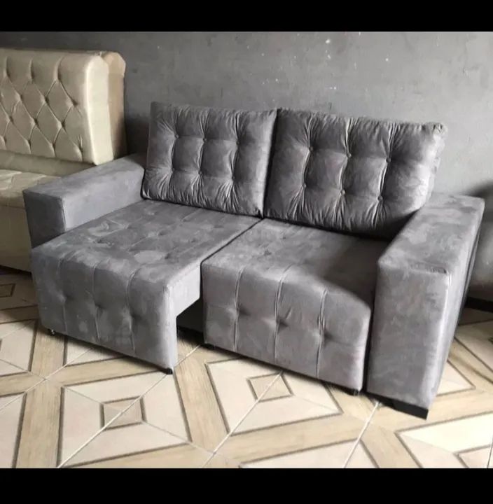 Sofá Retrátil de 3 Lugares Bege - Foto 2