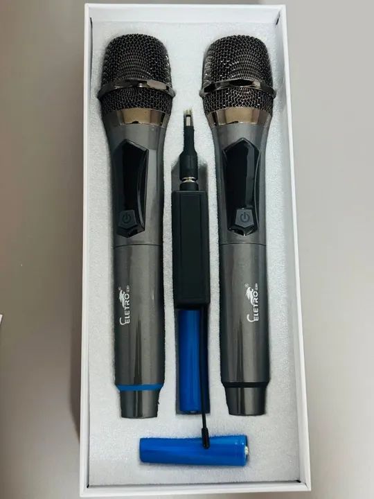 Microfones Dinâmico Sem Fio Duplo Profissional Recarregável Uhf EL-5005 - Foto 4