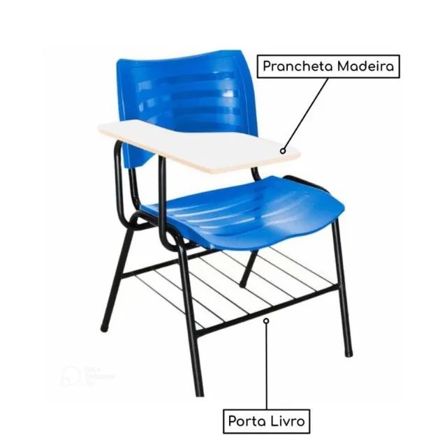Cadeira Universitária Plástica com Prancheta MDF Cor Azul Modelo Ergonômico 34013 - Foto 2