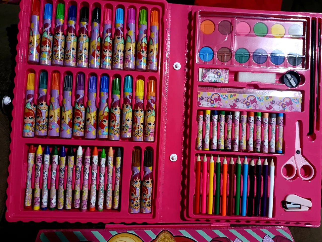 R$49.99 kit estojo maleta pinturas infantil completo 86pças pintar desenhar artes novo - Foto 2
