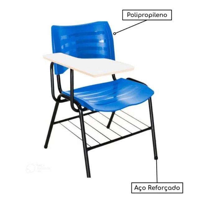 Cadeira Universitária Plástica com Prancheta MDF Cor Azul Modelo Ergonômico 34013 - Foto 3