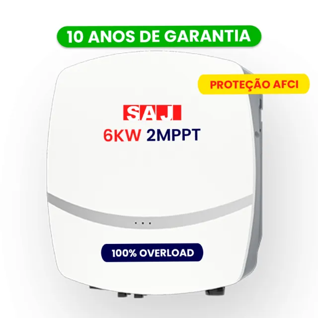 Inversor Solar SAJ AFCI Mono 6K-R5 220V - 2 MPPTs - Geração mais de 1000 kWh/mês