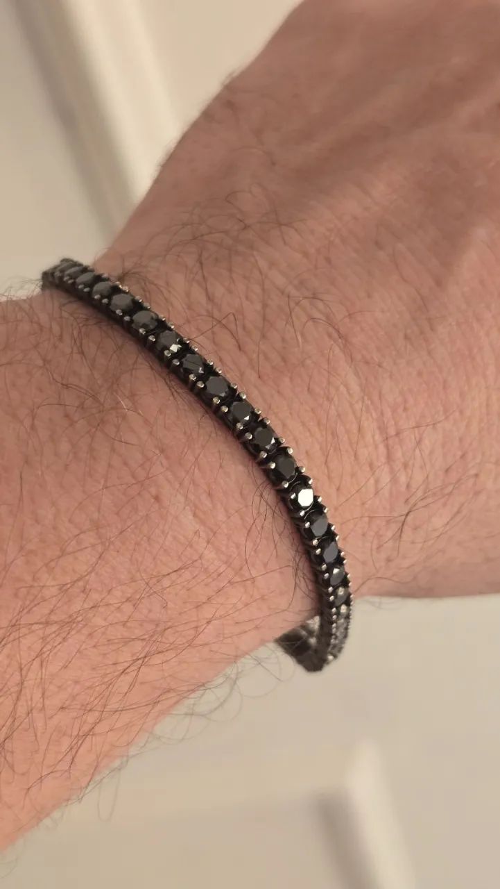 Joia Riviera diamantes negros 4mm x 20cm 48 gemas  12 quilates