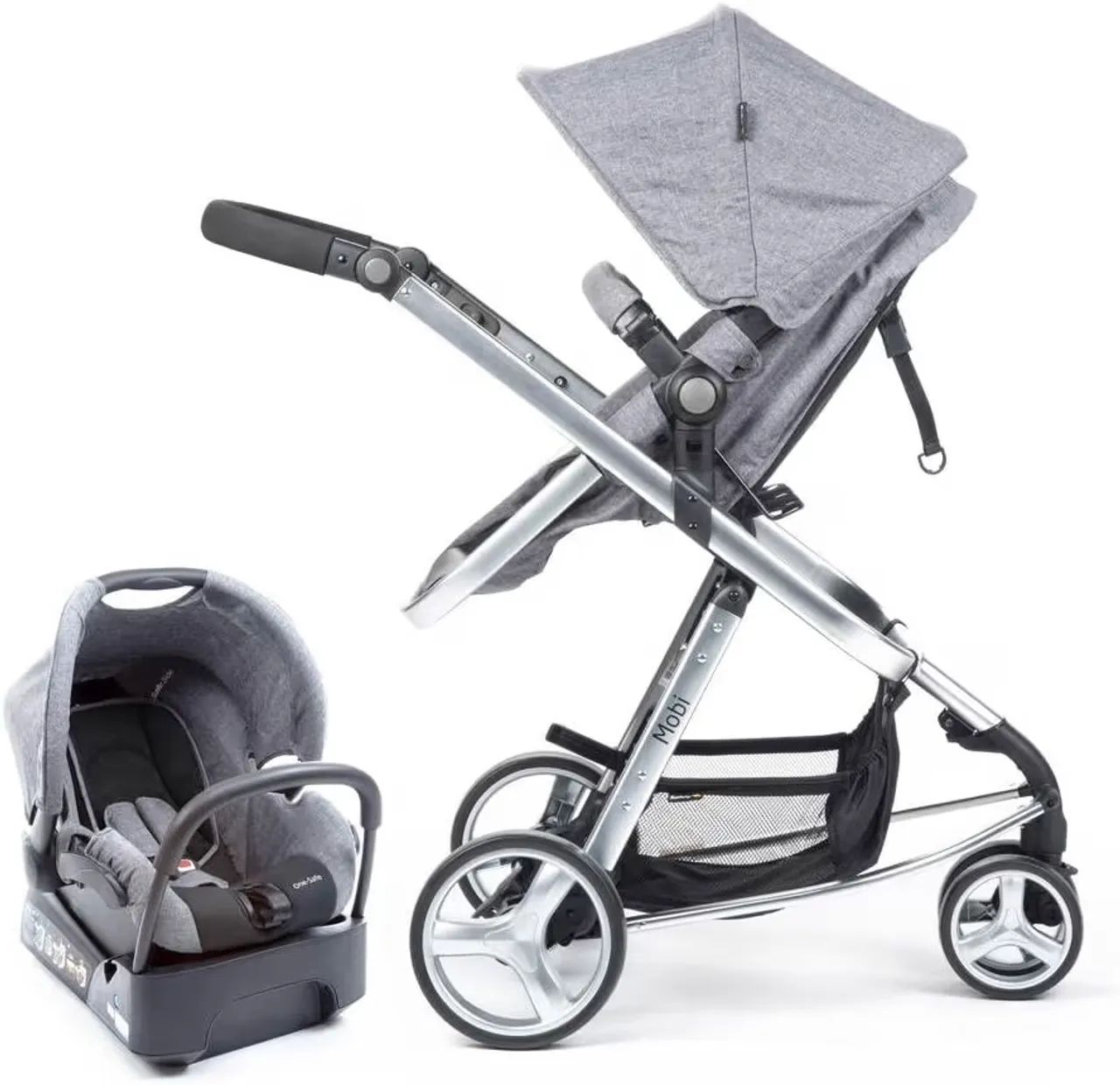Carrinho de bebê + bebê conforto Safety 1st, Travel System Mobi NV Trio, Grey Denim Silver - Foto 3