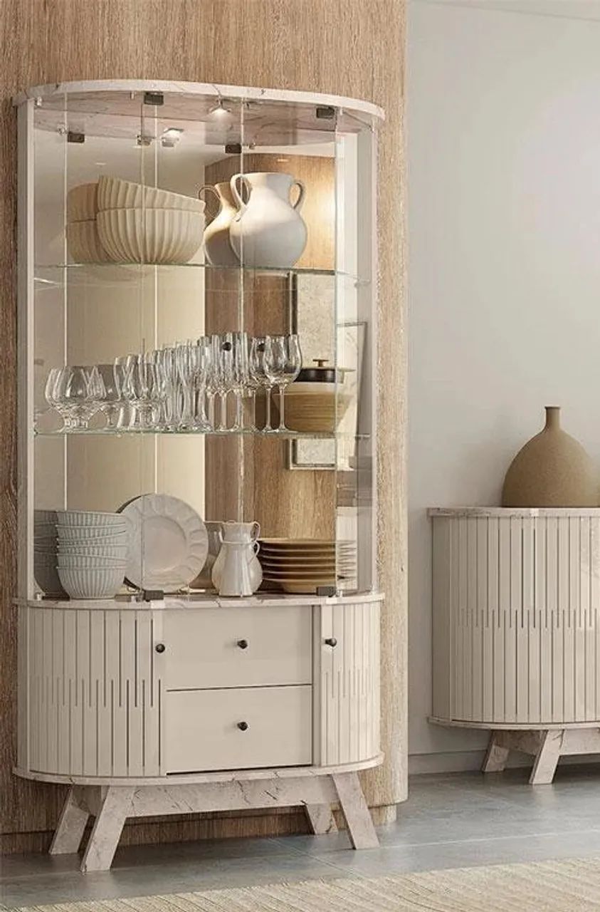 Cristaleira Opera calaca off white com vidro e LED 
