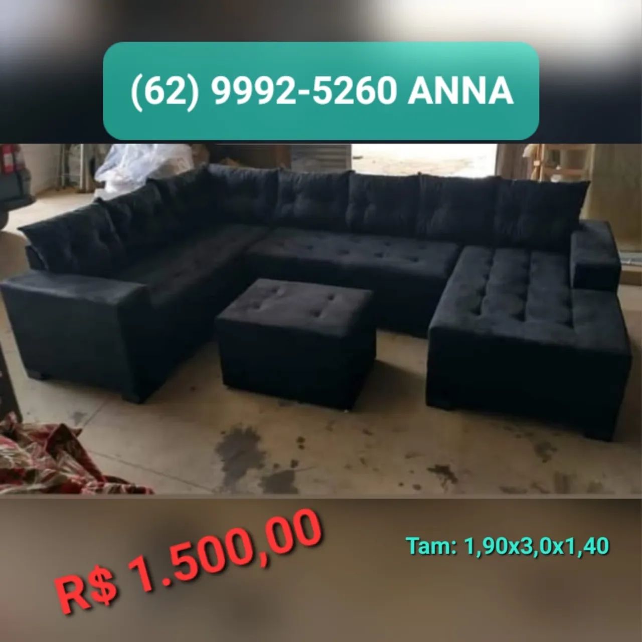 Sofá de canto com puff preto?..///?///