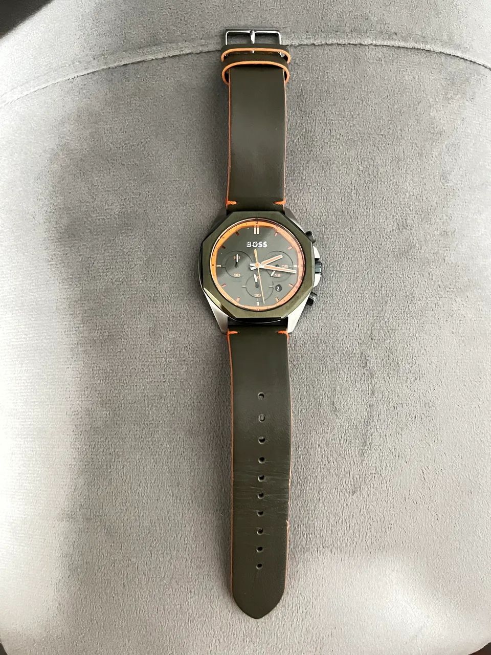 Relógio Hugo Boss 1514018 Masculino Couro Verde Original - Foto 4