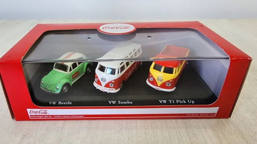 Baixei !!! SET 03 MINIATURAS FUSCA KOMBI SAMBA KOMBI T1 PICKUP COCA-COLA (CARRINHO / MINIS