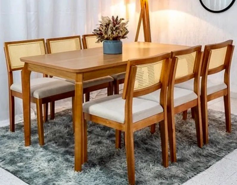 Mesa de Jantar Retangular com 4 cadeiras palhinha - Foto 2