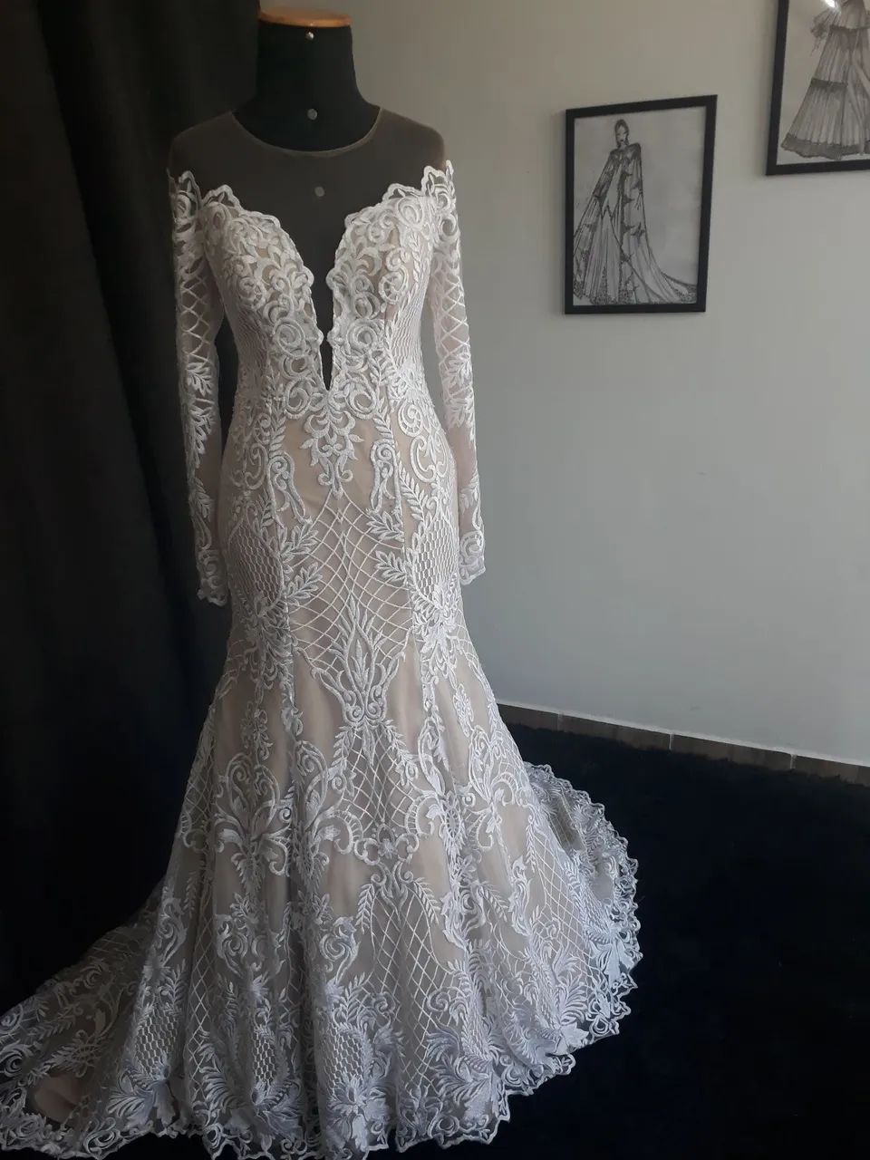 Vestido de Noiva Rendado com Manga Longa - Foto 2