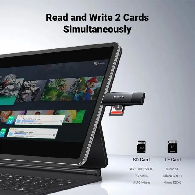 Adaptador Ugreen, USB-C/USB-A Leitor de Cartões TF/SD CM304 - Foto 5