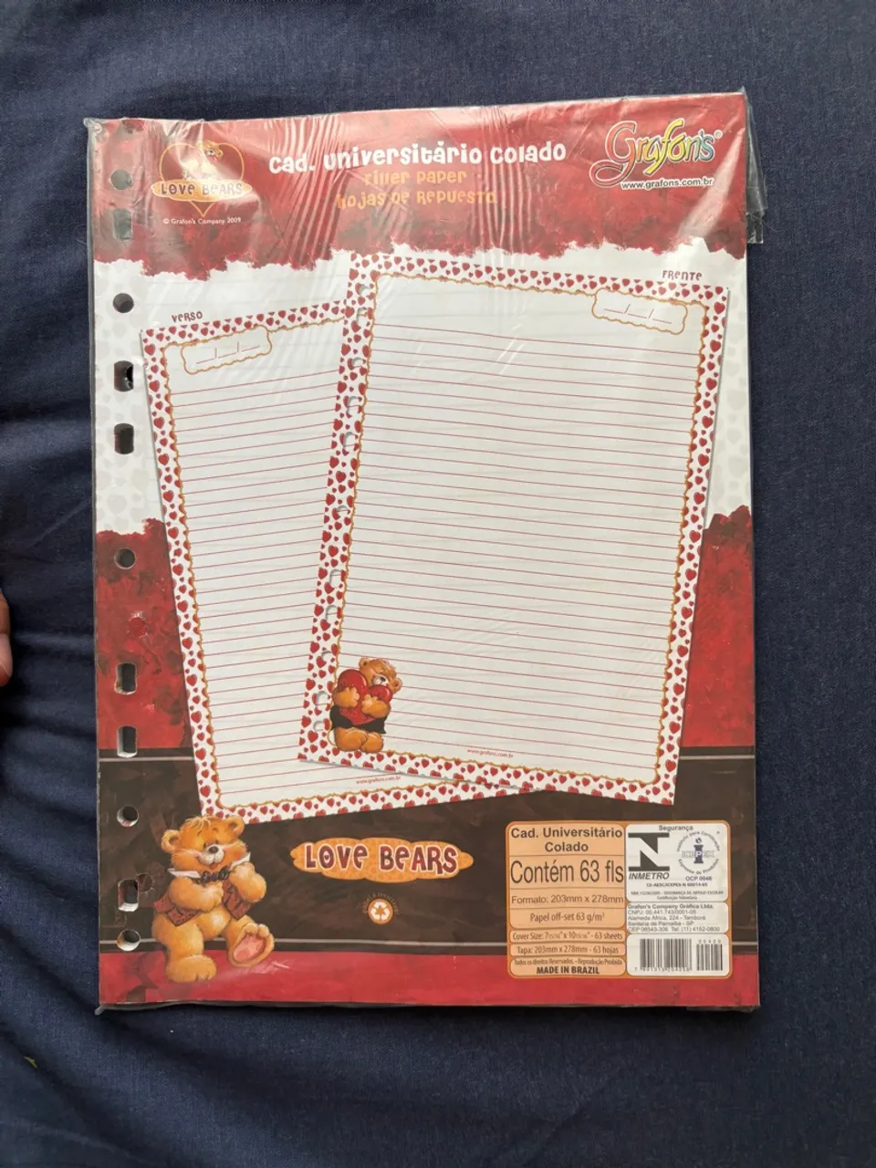 Caderno Universitário Love Bears Colado 63 Folhas