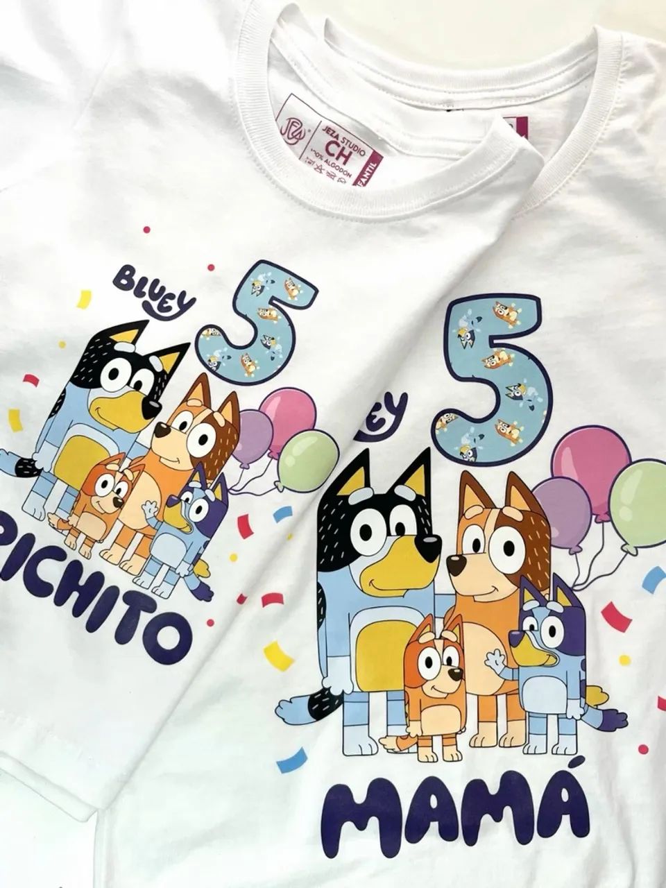 Camisetas Personalizadas Bluey - Aniversário - Pichito e Mamã