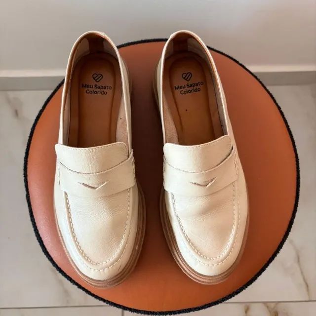mocassin de couro bege - Foto 4