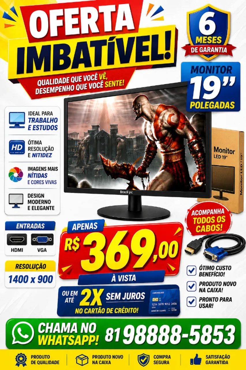 Monitor 19 polegadas novo na caixa com Garantia de 6 meses R$ 369,00 - Foto 2