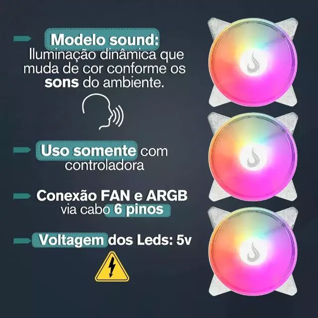 Kit 5 Fans Gamer Rise Mode Crystal Sound - Foto 4
