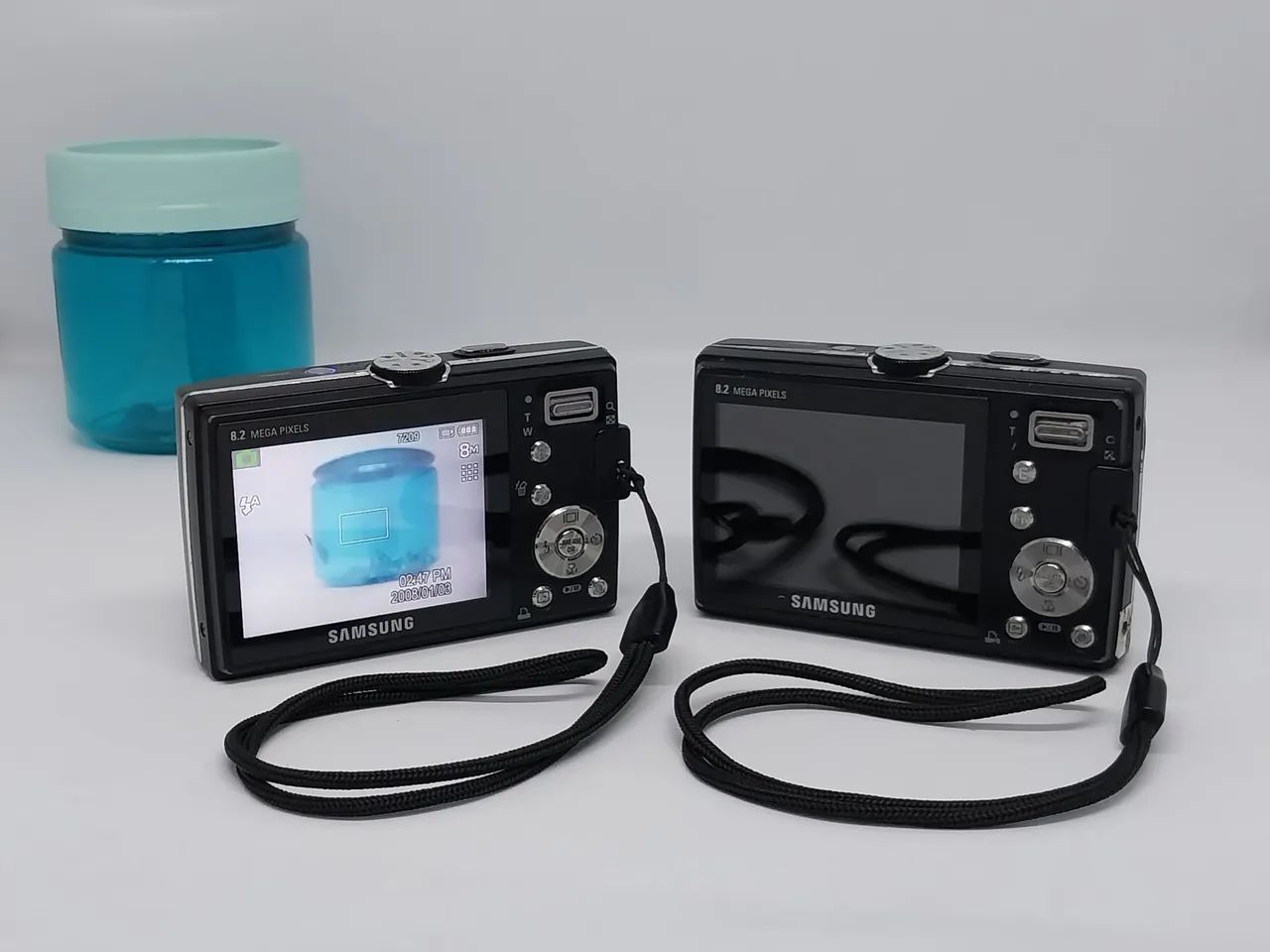 2 Câmeras digitais Samsung L100 funcionando mas com defeito com bateria- cartão-capa - Foto 2