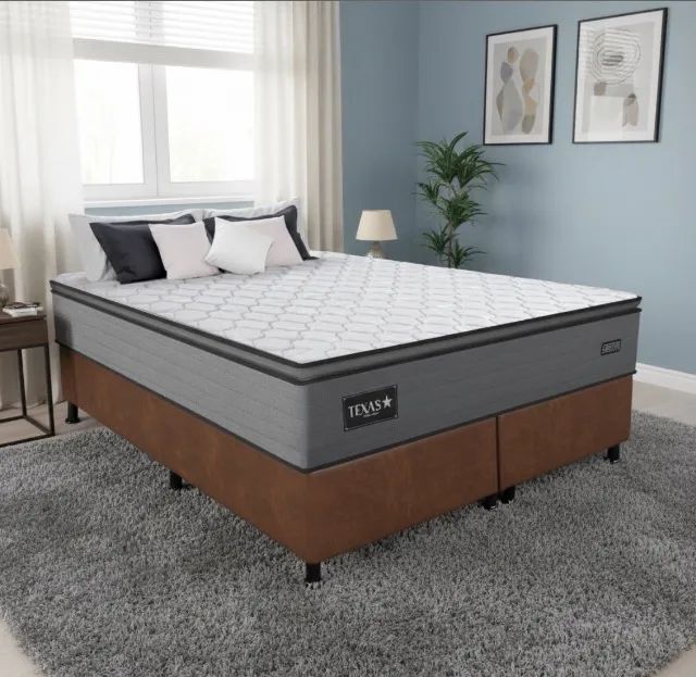 Cama Box Queen Confort Elegance D28 Molas Ensacadas com Base Marrom