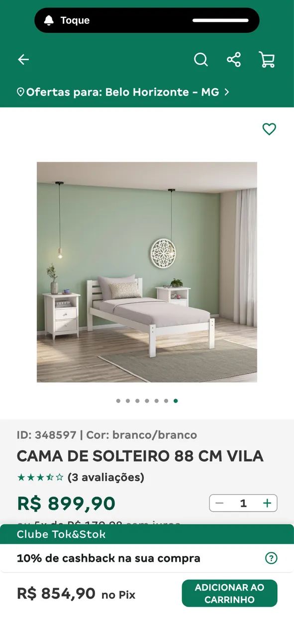 CAMA SOLTEIRO VILA TOK&STOK 88cm