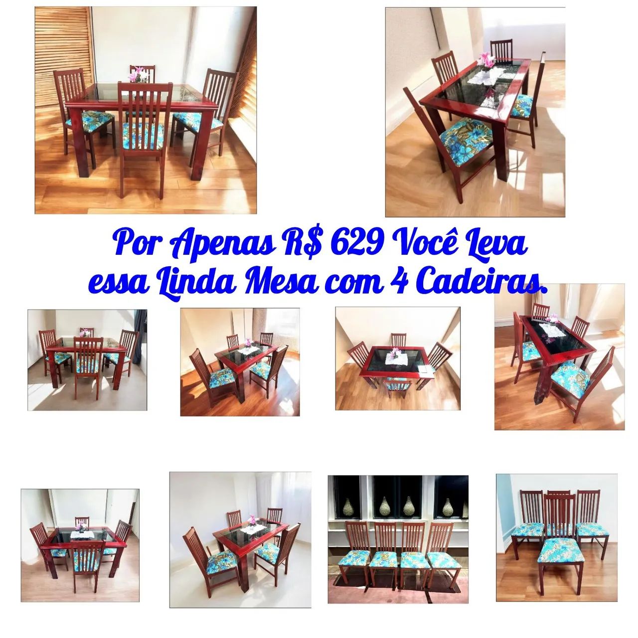 Conjunto de mesa de Jantar em Madeira Macom quatro cadeiras - Foto 5