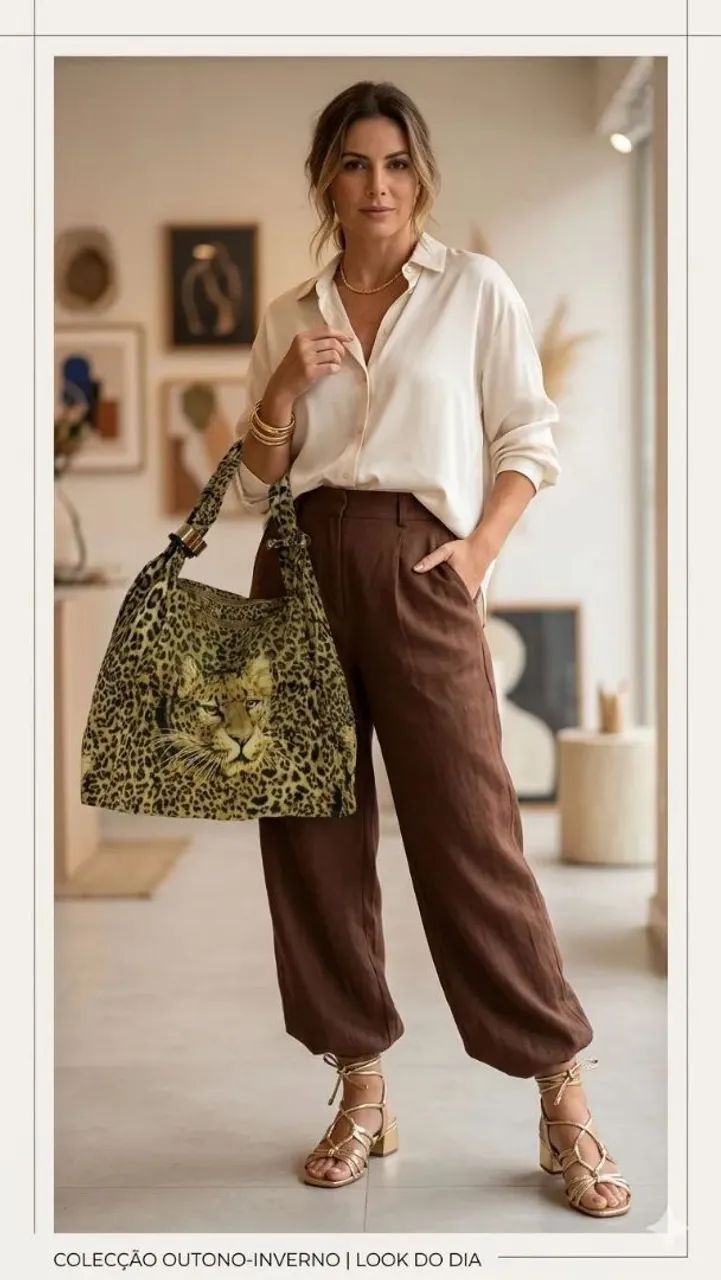 Bolsa Enfim modelo Tote argolas douradas 