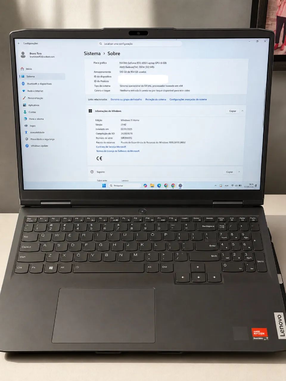 Notebook Lenovo - RYZEN 7 - 16GB RAM - 1TB- RTX 4050 - Foto 4
