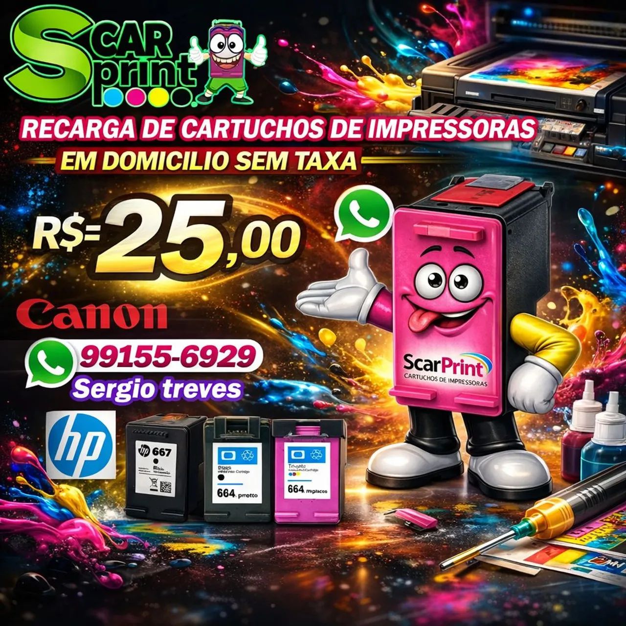 Em domicílio recarga de cartuchos de impressoras 