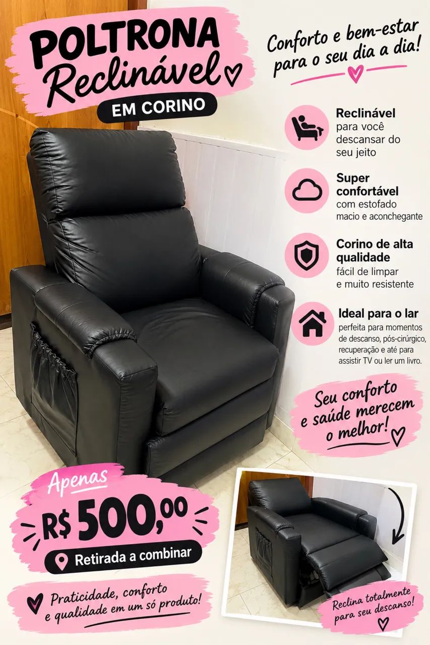 Poltrona reclinável em corino  - Foto 2