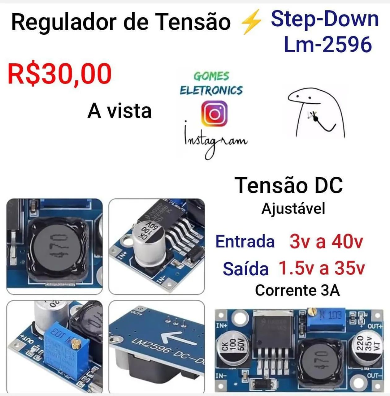 Placa reguladora de tensão Módulo LM2596 - Placa step down