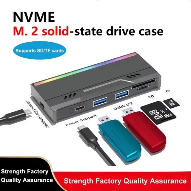 Case SSD M.2 NVMe USB 3.0 Leitor SD TF USB Hub 