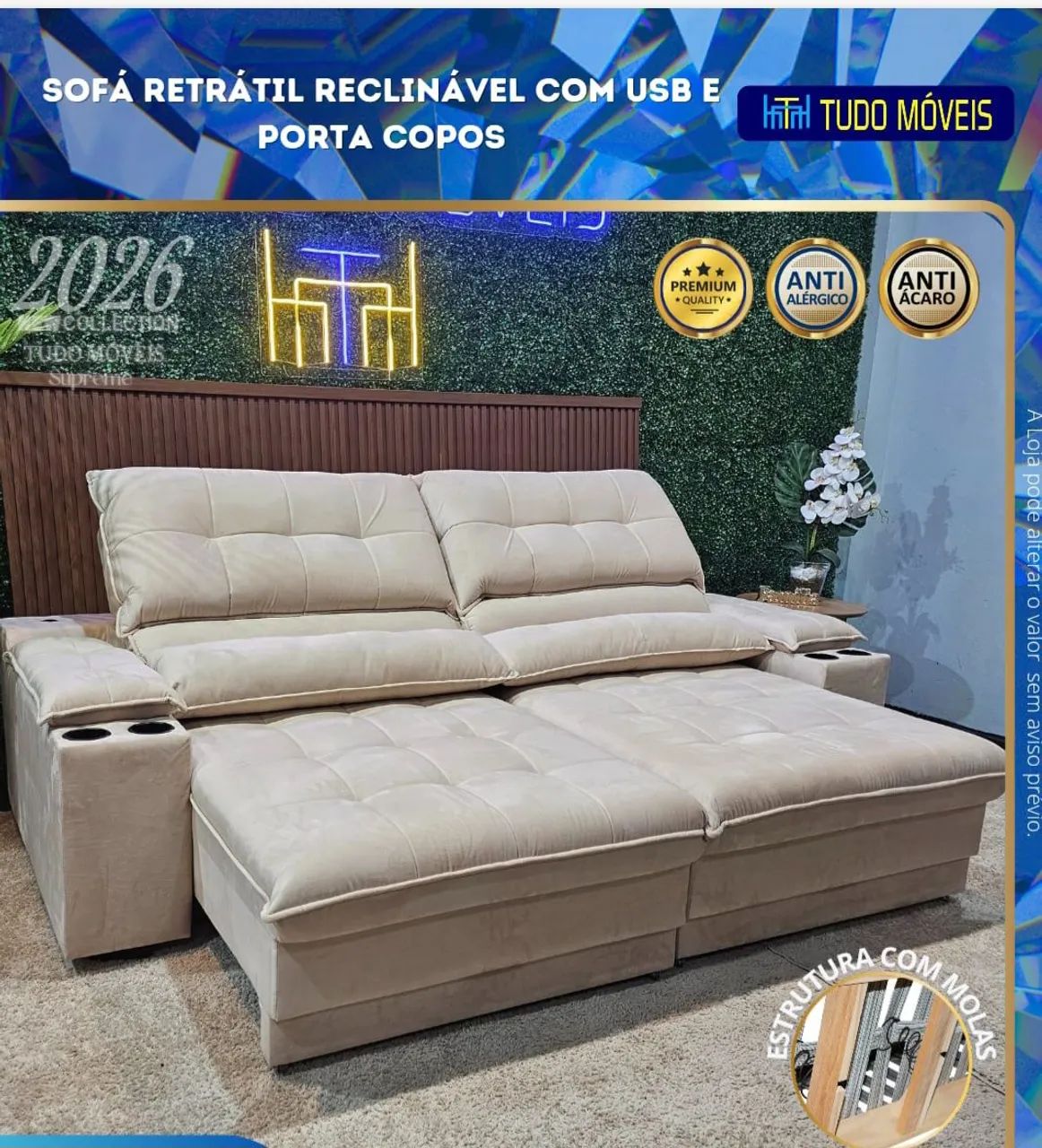 SOFA RETRÁTIL E RECLINÁVEL IDEAL PARA ATE 4 PESSOAS ENTRADAS USB E PORTAS COPOSS