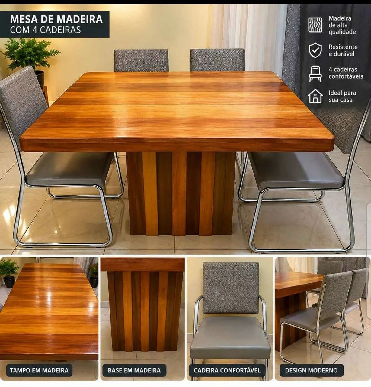 Mesa grande com 4 cadeiras 