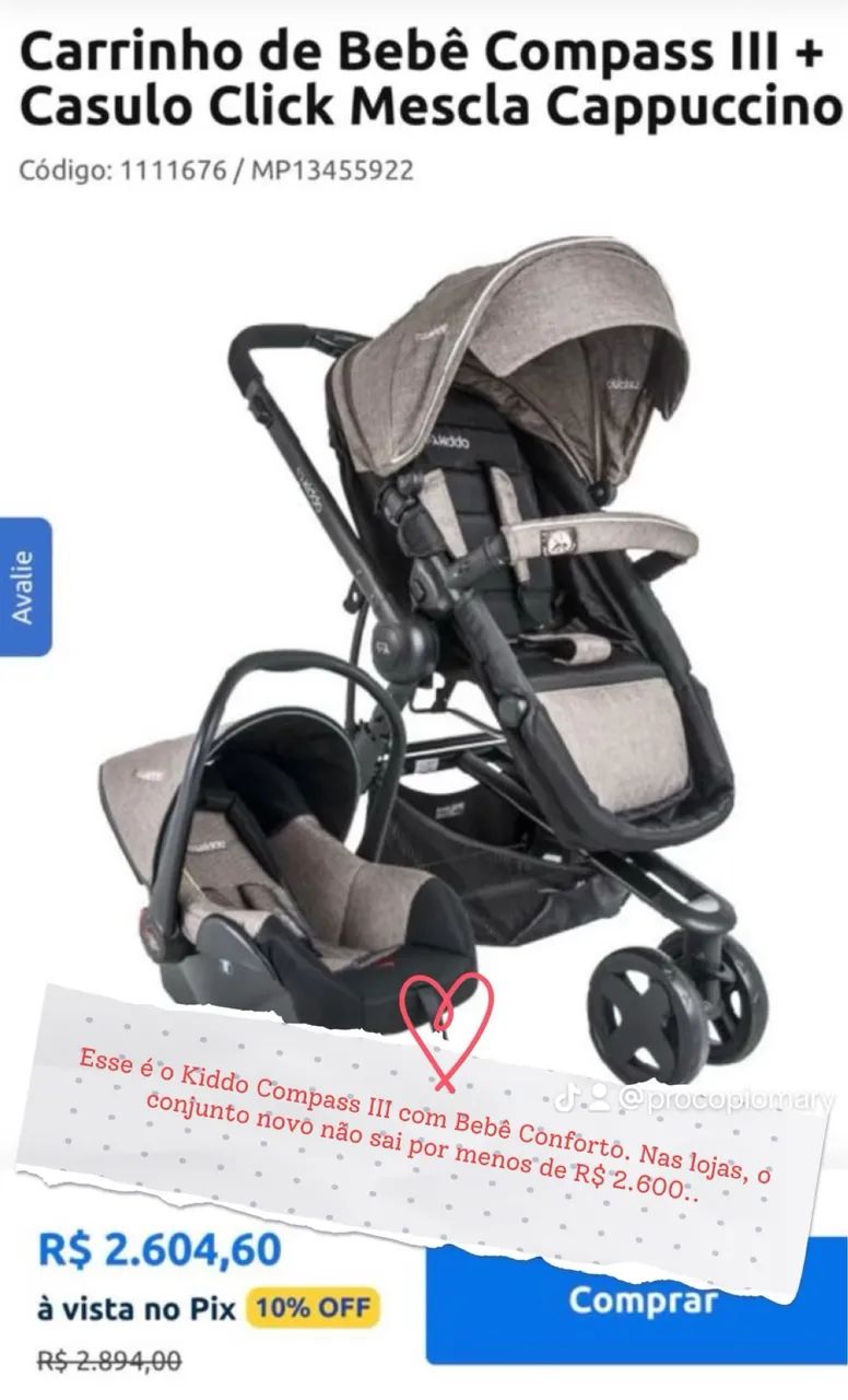 Carrinho de Bebê Kiddo Compass II + Bebê Conforto