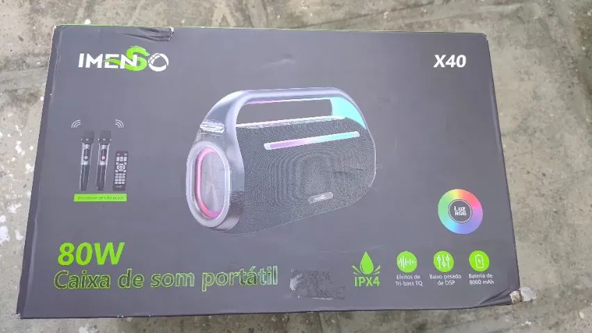 Caixa de Som Imenso X40 com microfones para karaokê  