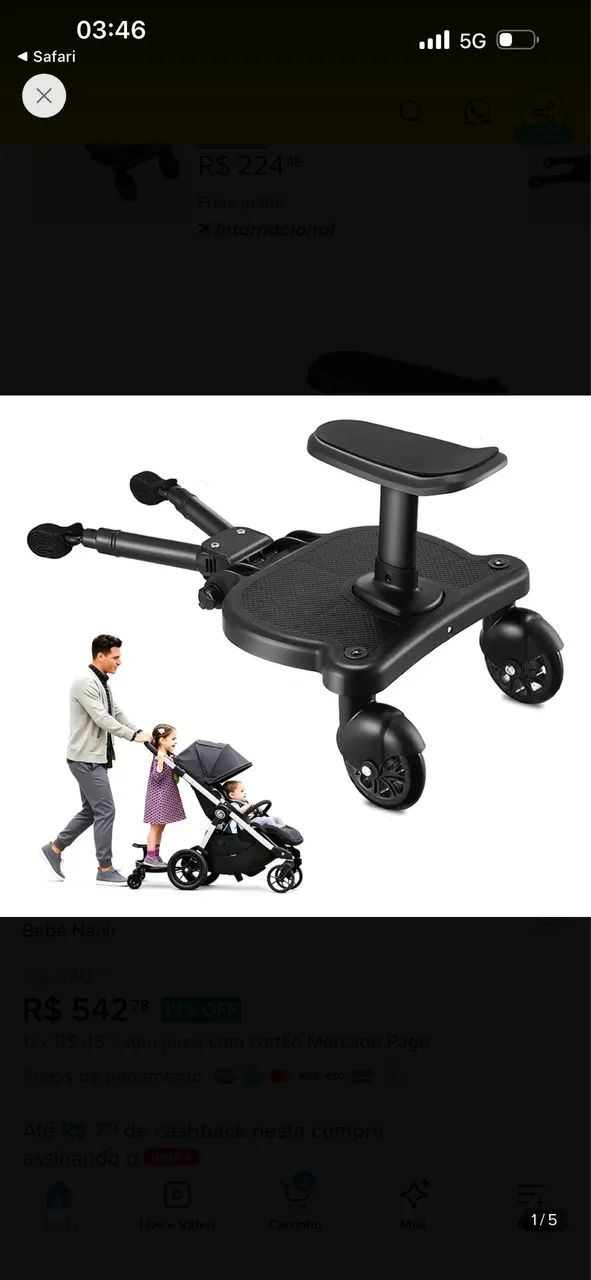 Plataforma com assento universal para carrinho de bebê 