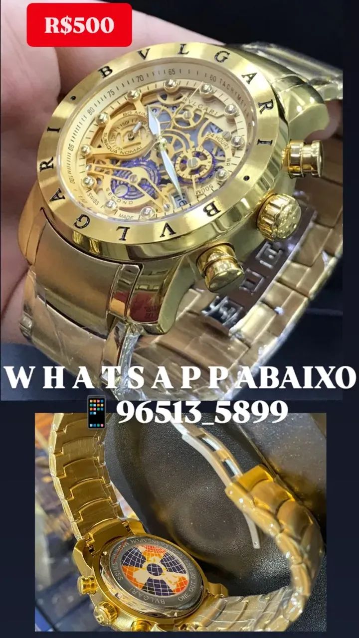 Relógio BVLGARI SKELETON TODO DOURADO PREMIUM