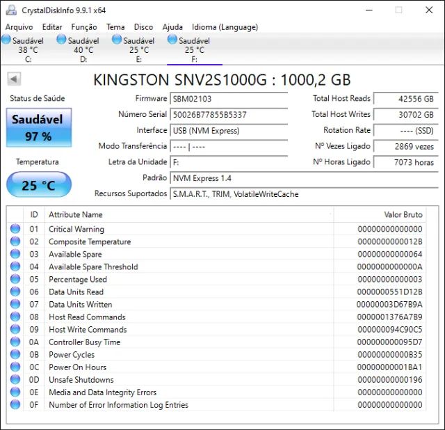 Vende-se SSD Kingston  Modelo: NV2 (SNV2S/1000G)