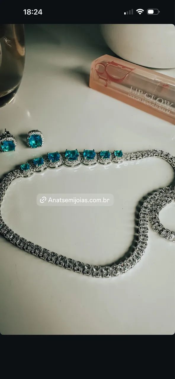 Riviera e brincos azul turquesa semi joias de luxo - Foto 2