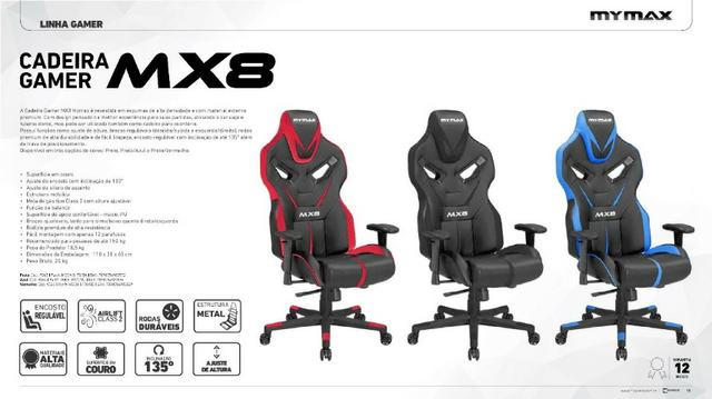 Cadeira Gamer Profissional Mymax Mx8 Couro Sintético Premium! Opção12x - Foto 2