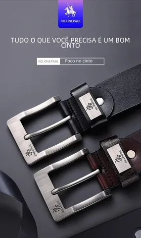 Cinto de Fivela de Couro Genuíno Masculino - Preta - Foto 3