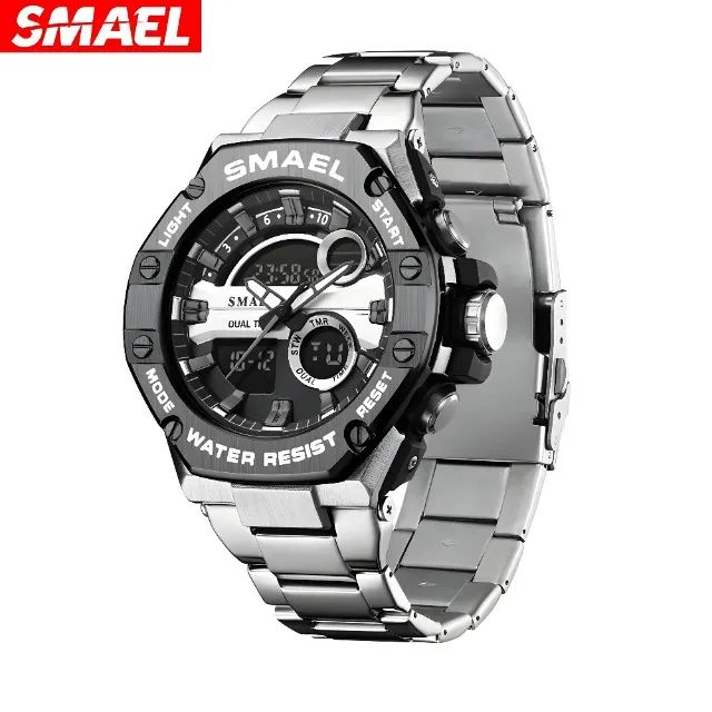 Relógio Smael Movimento Duplo Aço Inox  
