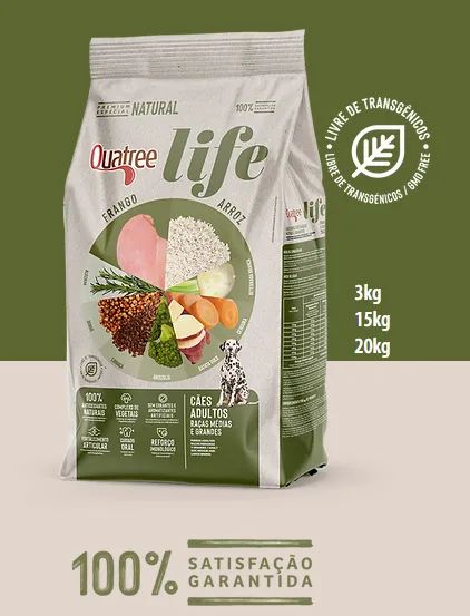 Ração Quatree Life Adultos Raças Médias e Grandes 15kg e 20 kg