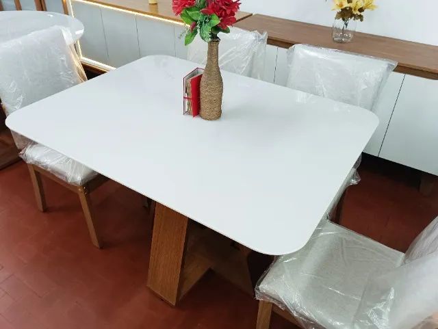 Conjunto de Jantar Mesa 1,20x0,90 + 04 Cadeiras Estofadas Celeste 100%MDF. - Foto 3
