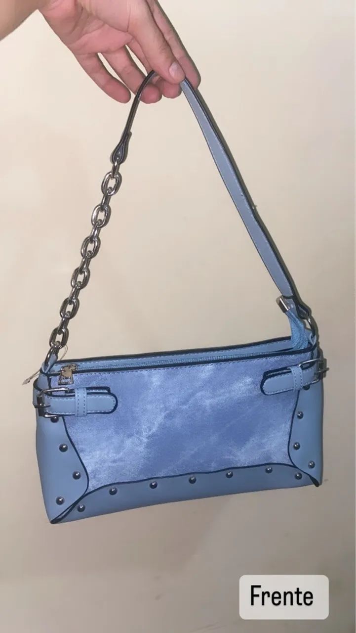 Bolsa de Ombro Azul com Detalhes